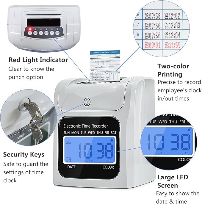 TooCust Employee Time Clocks for Small Business, Auto-Align Time Clock Punch - Image 3