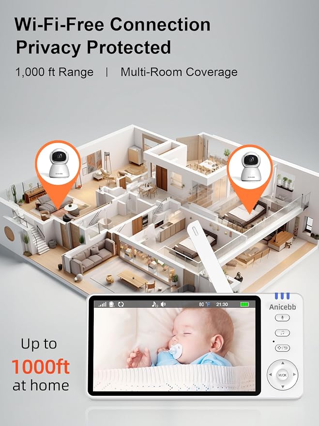 5" HD Video Baby Monitor with 2 Camera and Audio, No WiFi Hack-Proof Security - Image 7