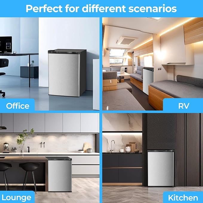 Antarctic Star 2.56 Cu.Ft. Mini Fridge with Freezer, Small Refrigerators with Adjustable Thermostat, Low Noise, Energy Saving, Compact Refrigerators for College Dorm, Office, Bedroom, Stainless Steel - Image 6