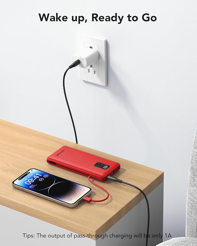 charmast Portable Charger with Built-in Cables and Plug, 10000mAh USB C Power Bank Fast Charging, External Battery Pack Slim, Travel Essentials Compatible with iPhones, Samsung Galaxy, iPad - Image 7