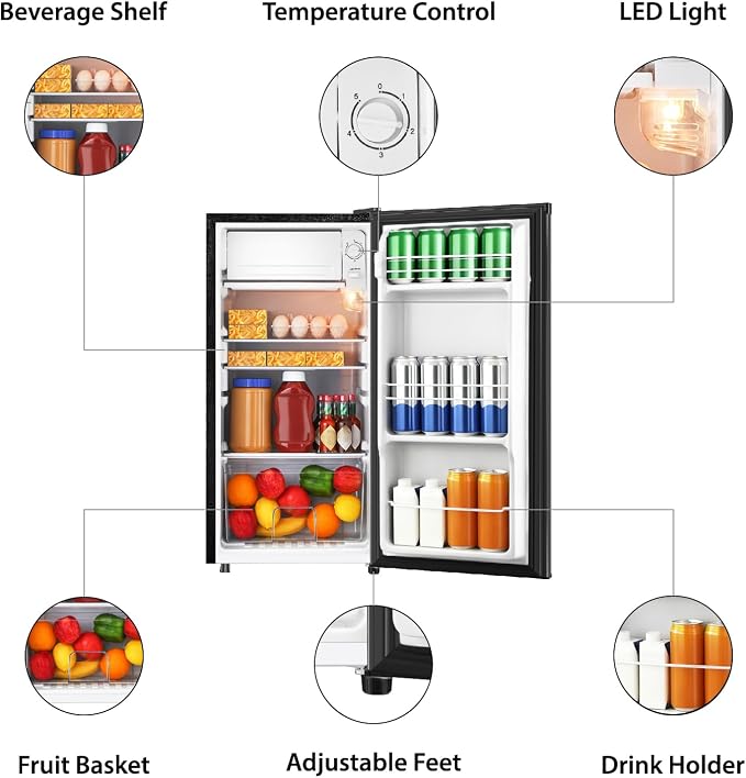 3.1 Cu.Ft Mini Fridge with Freezer, Single Door Mini Refrigerator, 5 Settings Temperature Adjustable, Compact Refrigerator for Apartment,Dorm, Office, Bedroom - Image 3