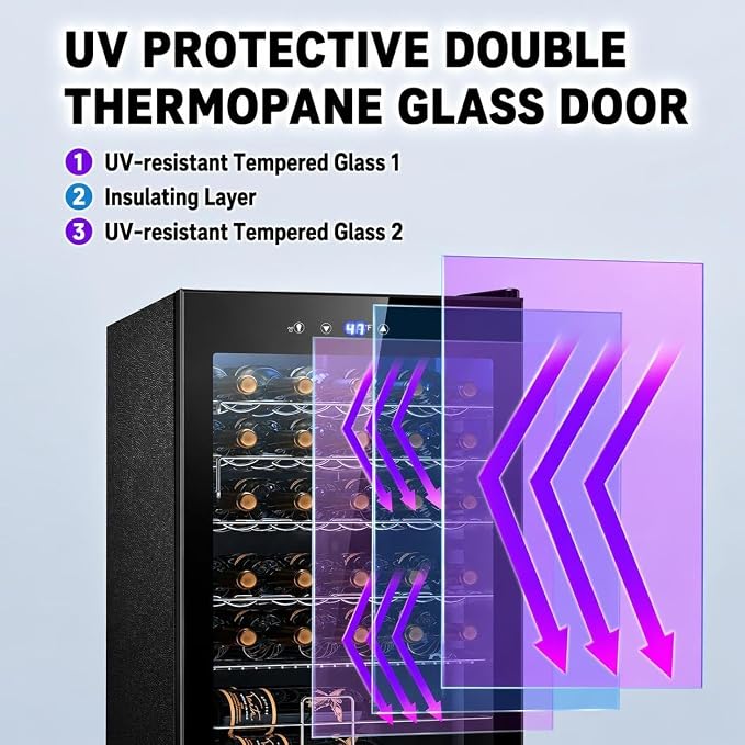 Electactic 37-Bottle Freestanding Wine Cooler Refrigerator, 4.5 Cu. Ft | Removable wave-shaped wire shelves, fan cooling, and sub-38 dB operation help organize bottles with minimal noise. - Image 3