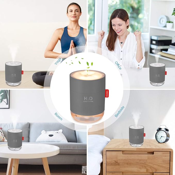 Portable Mini Cool Mist Humidifier, 500ml USB Personal Desktop Humidifier for Baby Bedroom Travel Office Home, Auto Shut-Off, 2 Mist Modes, Super Quiet, Gray - Image 7