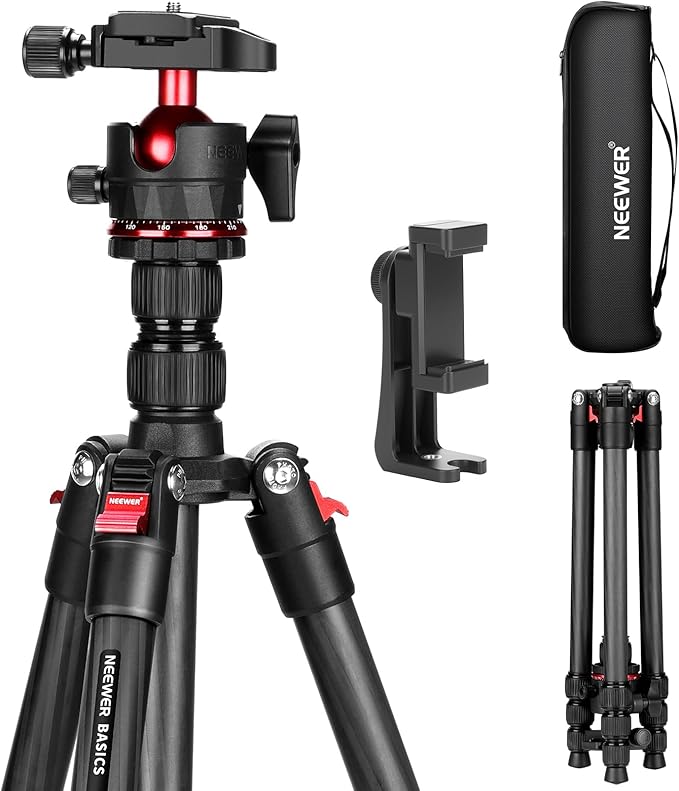 NEEWER Basics Carbon Fiber Travel Tripod, Arca Type Ball Head & Cell Phone by Neewer