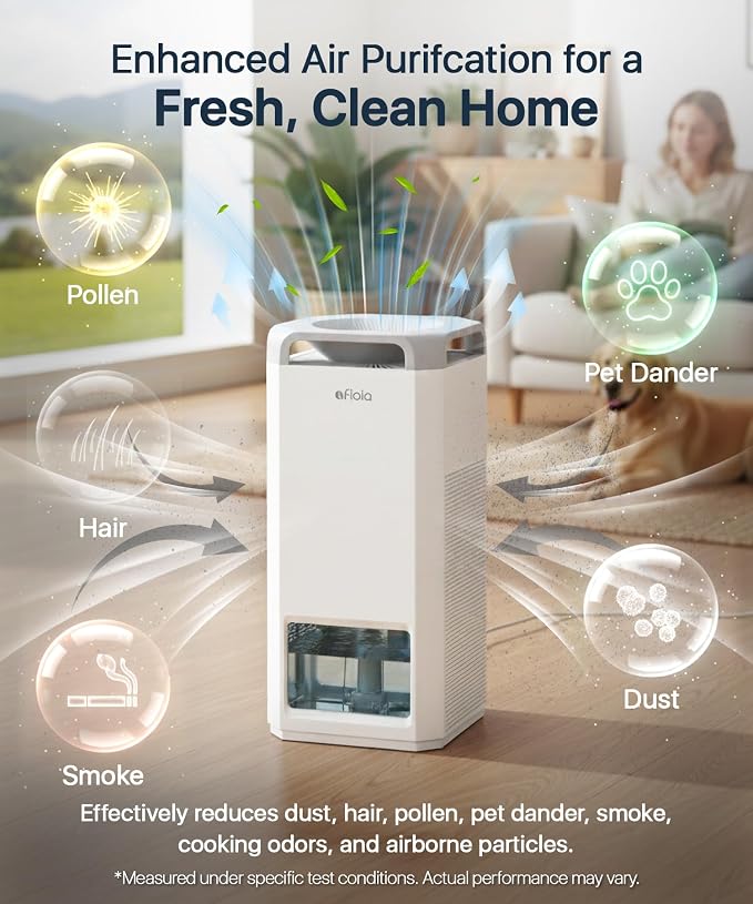 Afloia Humidifier for Bedroom Large Room - Mist Free Evaporative 2 in 1 Humidifier and Air Purifier in One Combo for Home with Top Fill 5L Tank/Humidity&Air Quality Sensor/2-24H Timer - Image 4