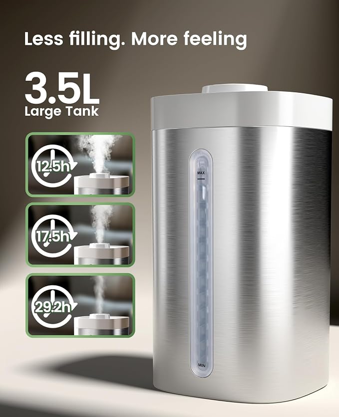 Jack & Rose Stainless Steel Humidifier, Easy to Clean, Dishwasher Safe, Cool Mist Humidifiers for Bedroom - Image 3