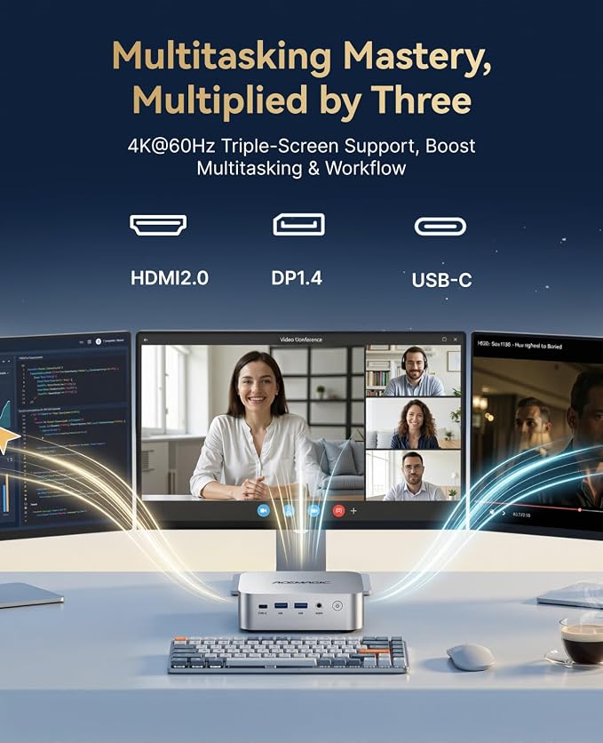 ACEMAGIC K1 Mini PC R2544 8GB DDR4 256GB SSD Mini Computers 28W 4K | Ryzen Micro Desktop PC 4K Triple Display/WiFi/VESA for Home Office Business Education, Preinstalled WIN11 Pro - Image 3
