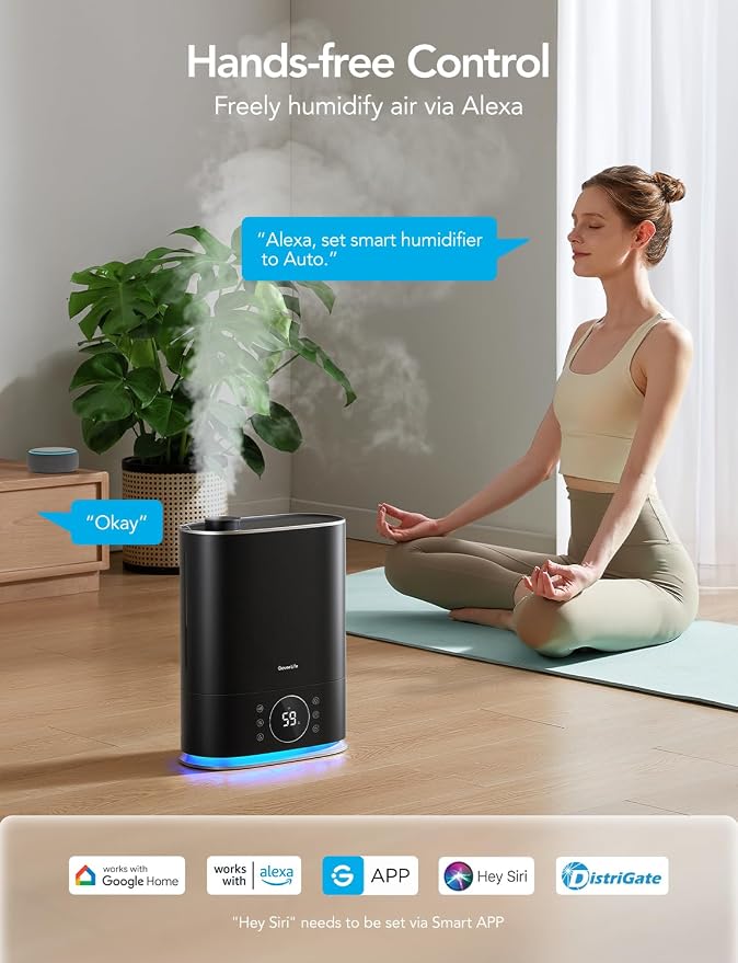 GoveeLife 7L Humidifiers for Bedroom, Smart Top-Fill Cool & Warm Mist Humidifier Large Room, Auto Mode, 70H Quiet Runtime for Baby Plants Nursery, App & Voice Control, RGB Nightlight, Humidity Sensor - Image 2