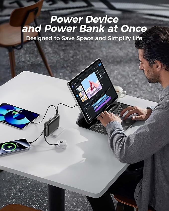 Power Bank, 50000 mAh Portable Charger with Built in Cable & Wall Plug, 22.5W Fast Charging, Travel Essential Battery Pack with LED Display for iPhone 17/16/15/14 Series, Galaxy, iPad Black - Image 6