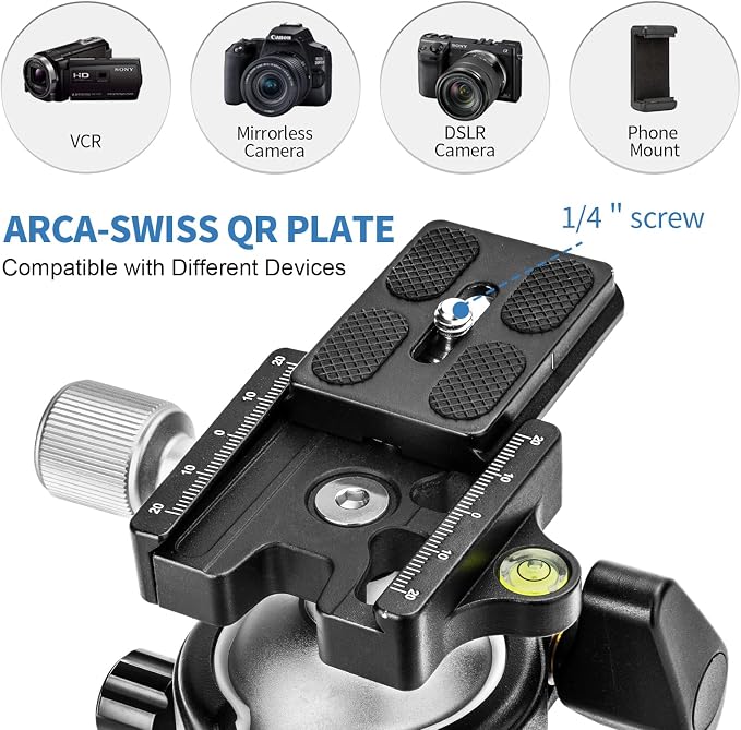 CAVIX Tripod Ball Head with 1/4" Arca Swiss Quick Release Plate Aluminium - Image 4
