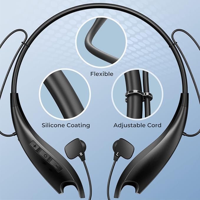 Neckband Bluetooth Headphones, 24H Playtime Wireless Noise Isolation | Around The Neck Headphones Shark Jaw Design, Bluetooth Headsets with Call Vibration, Earbuds Built-in Mic/IPX7 Waterproof - Image 6