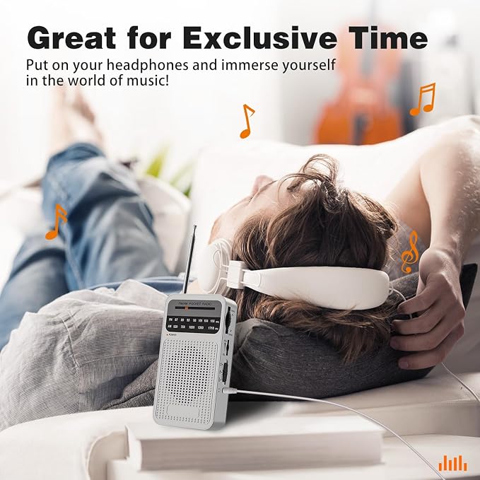Portable Radio AM FM with Long Range Reception, Goodes Transistor Radio with Loud Speaker, Headphone Jack, 2AA Battery Operated for Indoor, Outdoor and Emergency Use - Silver - Image 5