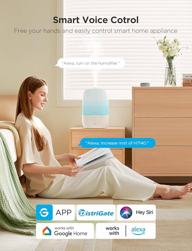 GoveeLife Smart Humidifiers for Bedroom, 3L Top Fill Cool Mist Humidifiers with Essential Oil Diffuser, Humidity Control, WiFi Air Humidifier with Night Light, for Baby, Plants, Home, Work with Alexa - Image 2