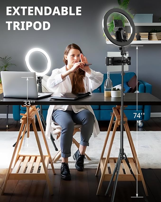UBeesize 12" Ring Light with 74" Extendable Tripod Stand & iPad, Phone Holder - Image 3