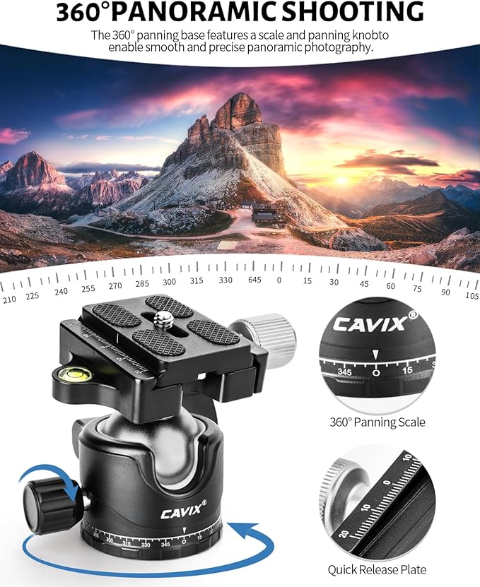 CAVIX Ball Head 360 Degree Rotating Panoramic Tripod Heads - Image 6