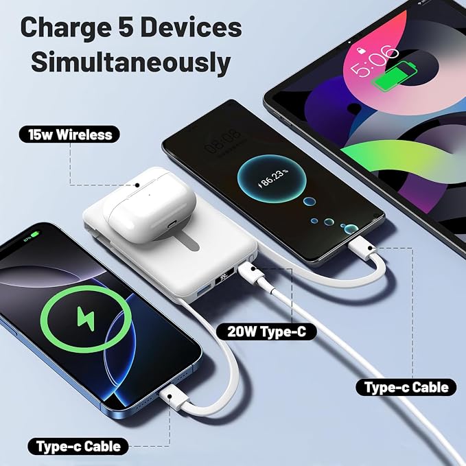 Azmuth for MagSafe Portable Charger, 10000mAh Magnetic Power Bank with 20W PD USB-C Fast Charging LED Display for MagSafe Battery Pack, Magnetic Travel Charger for iPhone 17/16/15/14/13/12 Series - Image 4