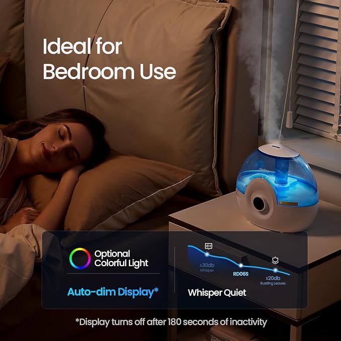 raydrop 2.2L Humidifiers for Bedroom, Cool Mist Humidifiers with Timer, Digital Knob, 26dB Quiet Small Humidifier for Baby, Nursery and Plants with Night Light, 30 Hours Runtime, Easy to Fill & Clean - Image 5