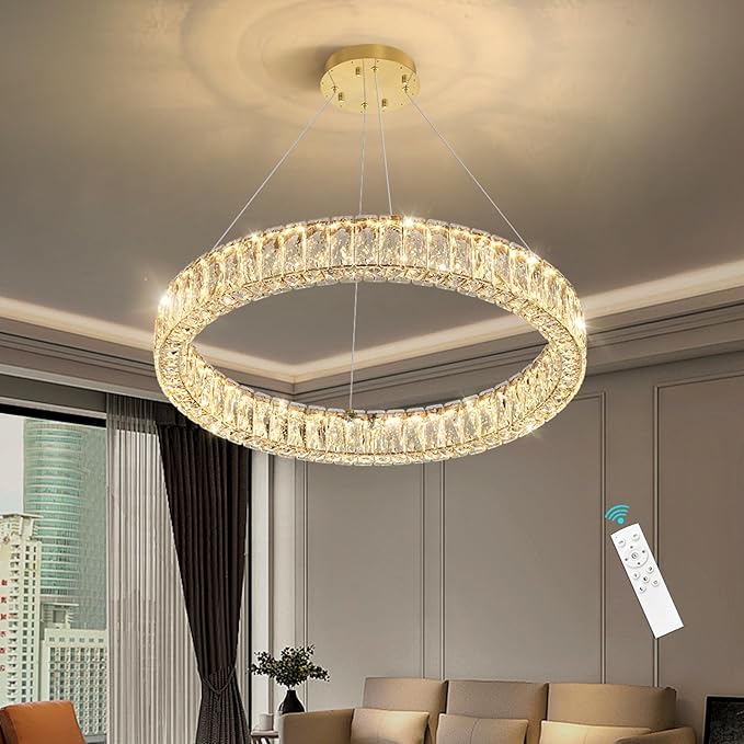 HAIXIANG Modern Crystal Chandelier Dimmable LED Ring Pendant Lights Adjustable by HAIXIANG