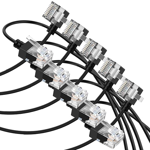 Cat6A Ethernet Cable 90 Degree Left Angled 3.3FT 5 Pack, Flexible Slim & Ultra by Thzzhnno