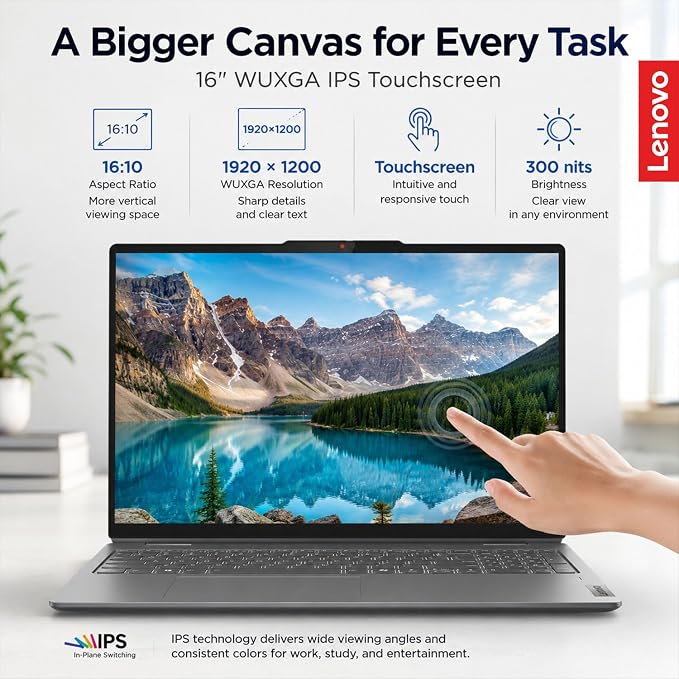 Lenovo IdeaPad 5 2-in-1 Convertible Laptop, AMD Ryzen 7 8845HS Processor, 16" WUXGA IPS Touchscreen, 16GB DDR5 RAM, 512GB SSD, Fingerprint Reader, Backlit Keys, Wi-Fi 6, Windows 11 Home, WOWPC USB - Image 4