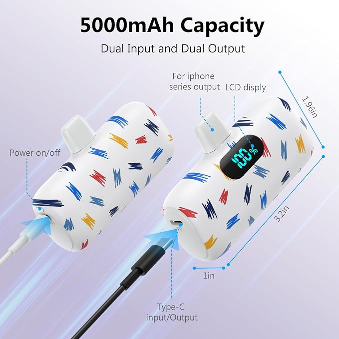 Small Portable Charger for iPhone 5000mAh, PD Fast Charging Power Bank,Mini Battery Pack Portable Phone Charger Travel Essentials for iPhone 14/14 Pro Max/13/13 Pro/12 Pro/11/XS/XR/X/8/7/6/SE Series - Image 5