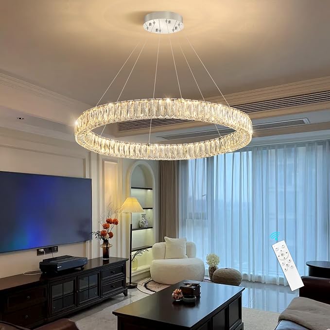 HAIXIANG Modern Crystal Chandelier Dimmable LED Ring Pendant Chandeliers Light - Image 3