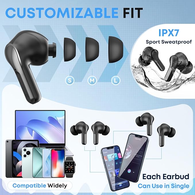 Wireless Earbuds Bluetooth 5.4 Headphones, Noise Cancelling Mic Ear Buds with 50H Playback, LED Digital Display, IPX7 Waterproof Earphones for Office/Running/Workout - Image 4