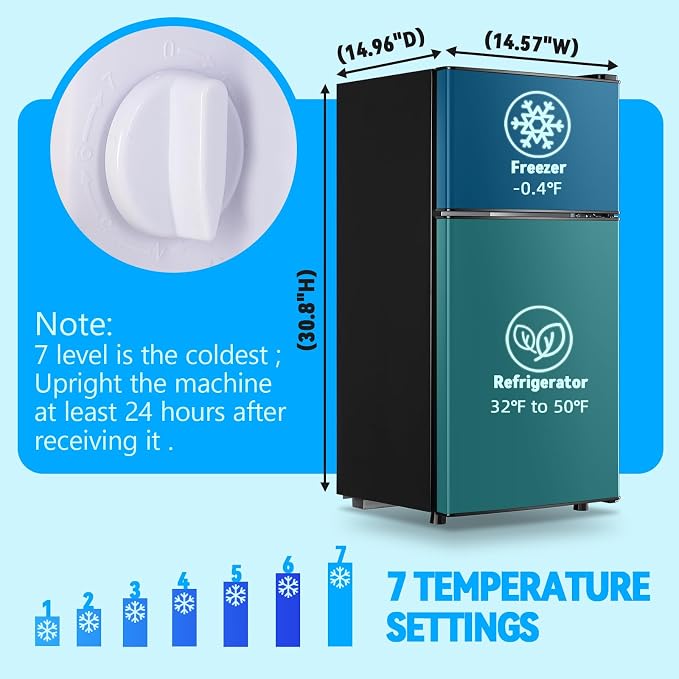 Mini Fridge with Freezer 2.4 Cu.ft Mini Refrigerator Freezer Double Doors 7 Modes Temp Suit for Apartment Bedroom Office Black - Image 4