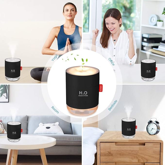 Portable Mini Cool Mist Humidifier, 500ml USB Personal Desktop Humidifier for Baby Bedroom Travel Office Home, Auto Shut-Off, 2 Mist Modes, Super Quiet (Black) - Image 7