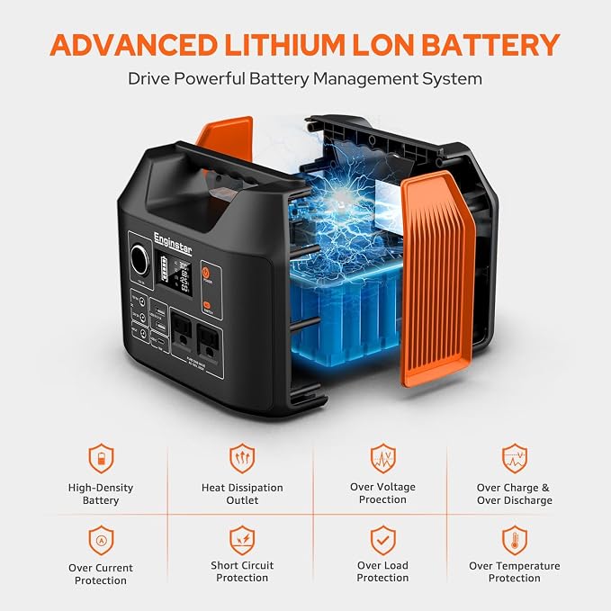 EnginStar Portable Power Station 300W 296Wh Battery Bank with 110V Pure Sine Wave AC Outlet for Outdoors Camping Hunting and Emergency, 80000mAh Backup Battery Power Supply for CPAP - Image 7