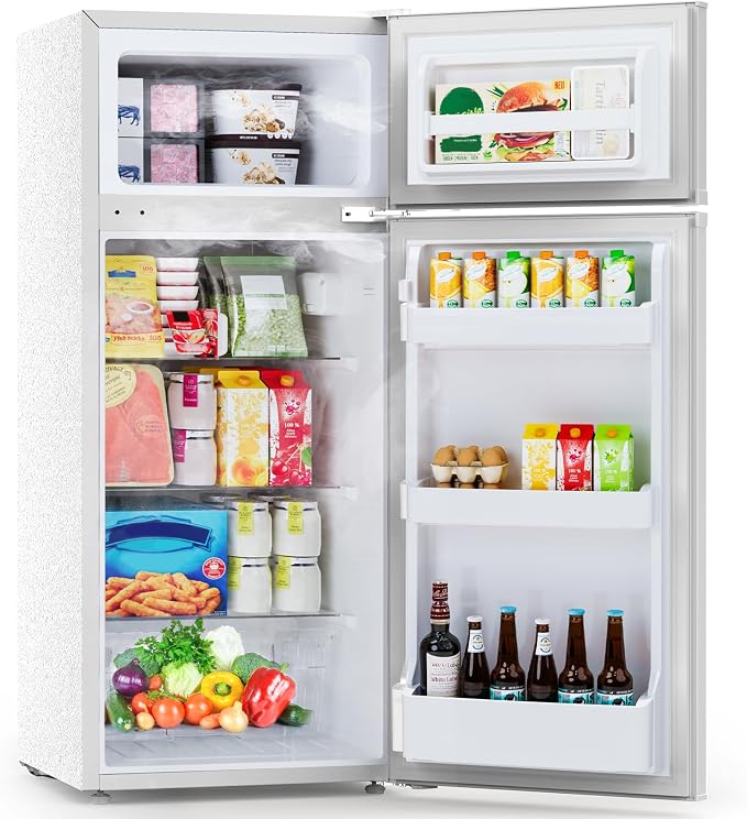 Electactic 4.5 Cu.Ft Mini Fridge with Freezer, 2-Door Compact Refrigerator With 2 Removable Shelves, 3 Level Adjustable Thermostat, Quiet Efficient for Kitchen, Office, Dorm, Apartment-Classic White by Electactic