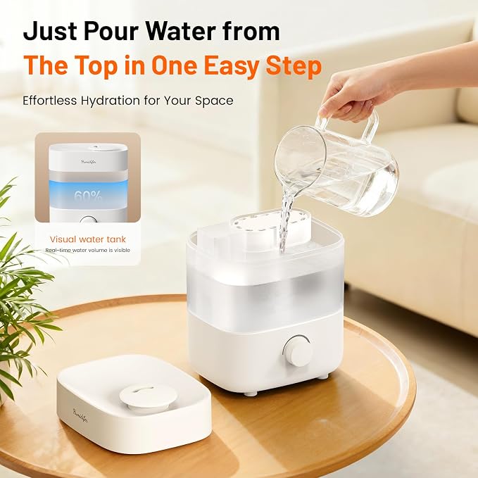 Humidifiers for Bedroom, 2L Tank for 15H, 20dB Quiet Mist Time, Dual Nozzles, Auto Shut-Off, Rotate to Adjust Mist Intensity, Rapid Ultrasonic Humidification for Baby Nursery and Plant (White) - Image 5