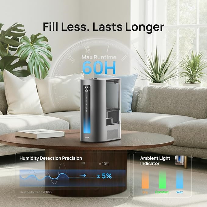 DREO 6L Humidifiers for Bedroom, Smart Warm & Cool Mist for Large Room, 60Hr Quiet Runtime for Baby, Plant, Humidity Sensor, Indicator Light, 12H Timer, Google/Alexa, HM713S - Image 6