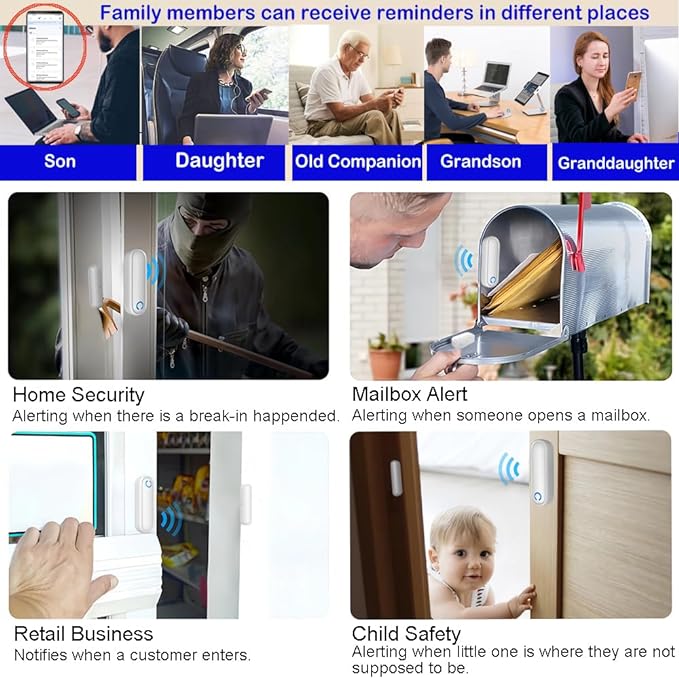 Door Chime with Phone App, WiFi Door Open Contact Sensor Alarm Chime with 600 - Image 4