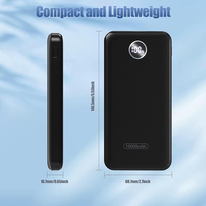 Portable Charger, Compact 10000mAh Power Bank with Type-C Cable, 22.5W Fast Charging External Battery Pack with LED Digital Display for iPhone and Android Black - Image 6