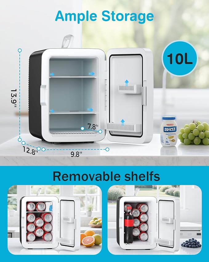 Antarctic Star Compact Mini Fridge, 10L Portable Small Refrigerator, 2.6 Gal Desktop Fridge with AC/DC Adapters, Small Cosmetics Cooler for Beverage, Food, Makeup, Bedroom, Office, Dorm, Black - Image 2