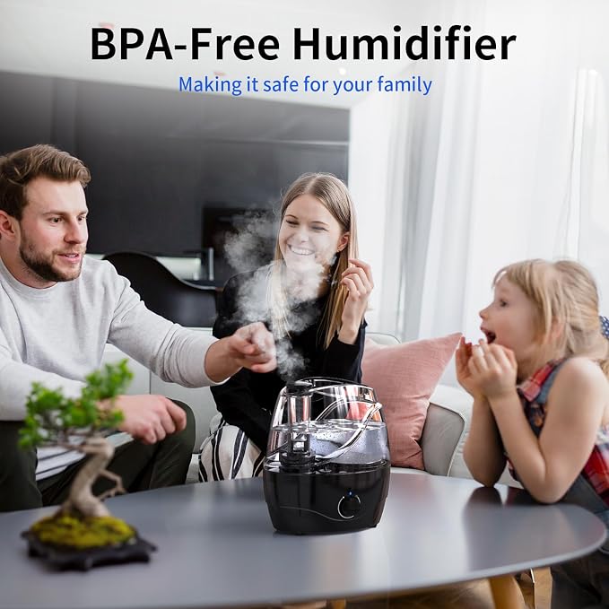 Humidifiers for Bedroom and Large Room, 2.2L Cool Mist Humidifier for Baby, 30 Hours with Whisper-Quiet Operation, Adjustable 360° Rotation Nozzle, Night Light Function, BPA Free - Image 6