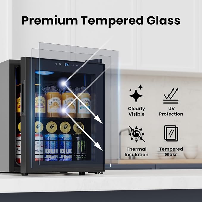 Yeego Beverage Refrigerator Drink Cooler, 65 Cans Mini Fridge Glass Door | Soda Wine Beer Cooler, 34°F To 54°F Temperature Control, for Home Office Bar, Countertop, Black - Image 4