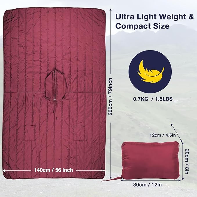 DUKUSEEK Outdoor Wearable Camping Blanket, Large Packable Backpacking Hooded - Image 5