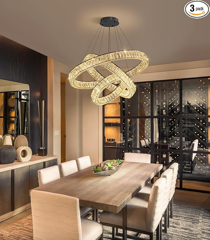 HAIXIANG Modern Glam Chandelier Crystal LED Remote Rings Chandelier Adjustable by HAIXIANG