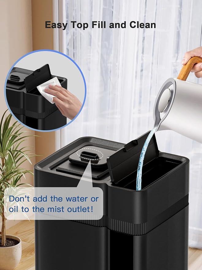 13L/3.4Gal Humidifiers for Bedroom, Ultrasonic Warm & Cool Mist Humidifier Large Room, Covers 800ft², 72H Runtime, 24H Timer, 3 Mist Modes Top Fill Quiet Humidifiers for Home, Office, Black - Image 9