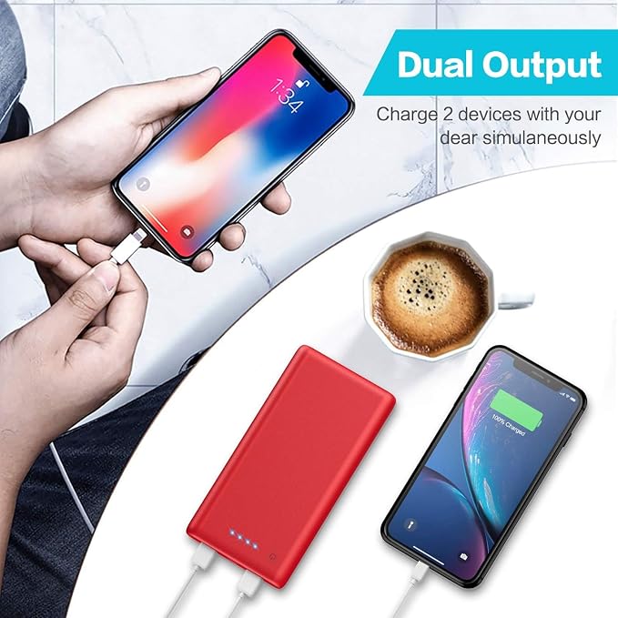 Portable Charger Power Bank 26800mah,Ultra-High Capacity Safer External Cell Phone Battery Pack,2 USB Output High Speed Charging Power bank Compatible with iPhone 17 16 15 14 13 Samsung Android LG-Red - Image 4