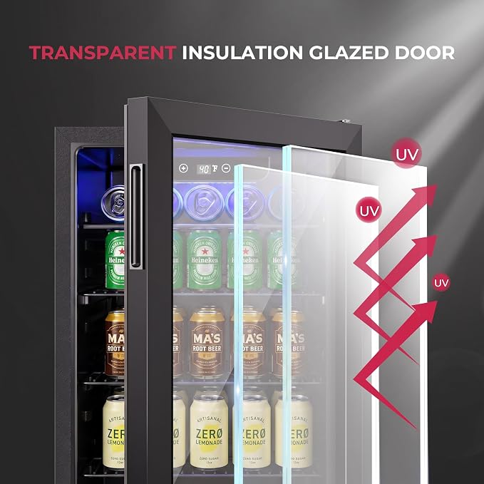 100 Can Beverage Refrigerator Cooler, 2.7 cu.ft Mini Fridge Glass Door for Beer Drinks Wines, Freestanding Beverage Fridge with Adjustable Shelves Blue LED for Home/Office/Dorm/Bar, Black - Image 5
