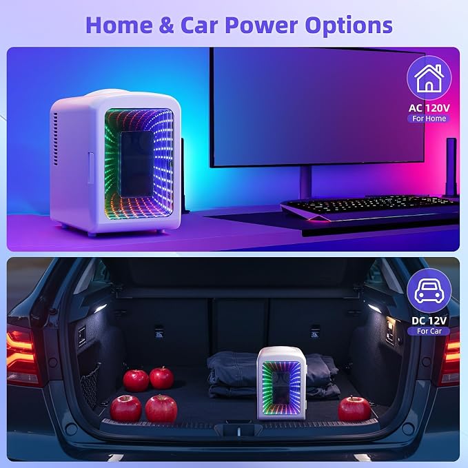 Antarctic Star Mini Fridge 4 Liter/6 Cans Portable Mini Compact Refrigerator with Gaming Light, for Bedroom,Car,Office and Dorm, Small Cooler for Cosmetics, Beverage and Food, White - Image 3