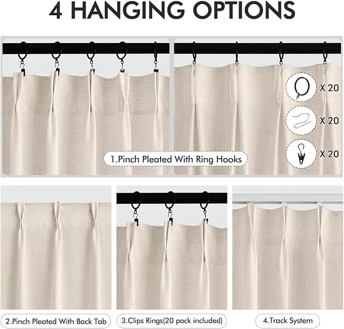 Memory Trained Pinch Pleated Curtains 84 Inches Long, Viral Linen Pinch Pleat - Image 6