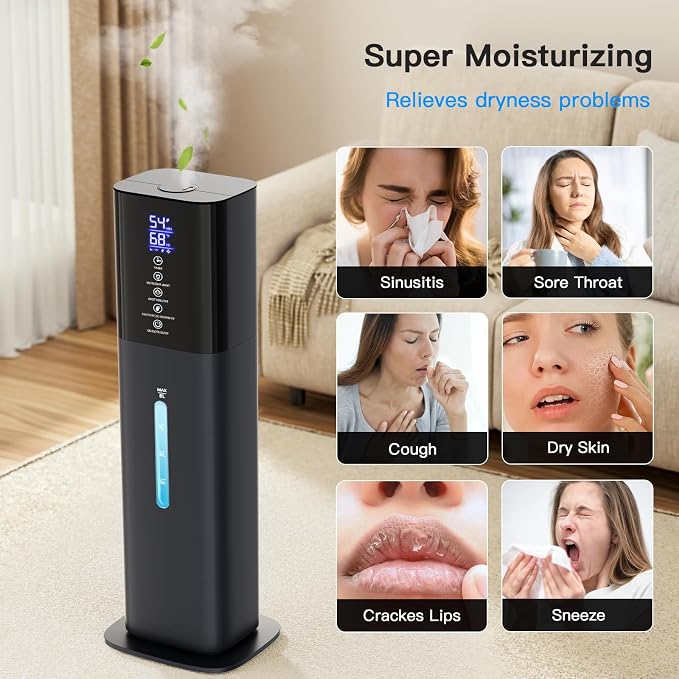 Humidifiers Large Room Bedroom with 7 Colors Light, 2.1Gal(8L) 3 Speed Quiet Ultrasonic Cool Mist Humidifier with 360° Nozzle, Humidity Setting, Timer,Aroma Box for Home Plant Baby Yoga Sleep (Blue) - Image 6