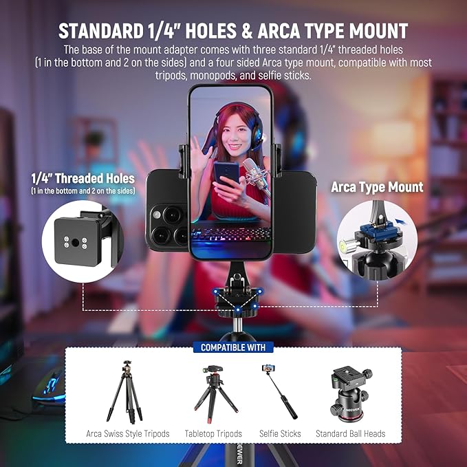 NEEWER Metal Phone Tripod Mount Adapter - Image 5
