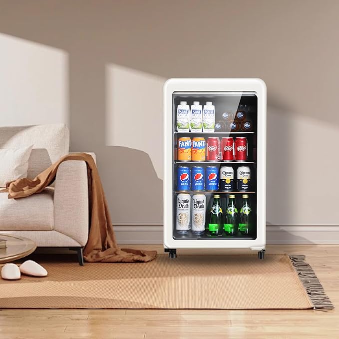 Retro Beverage Refrigerator Cooler, 3.2 Cu.ft Mini Fridge with Glass Door for Soda Beer Wine, Beverage Cooler Prefect for Home, Bar - Image 7