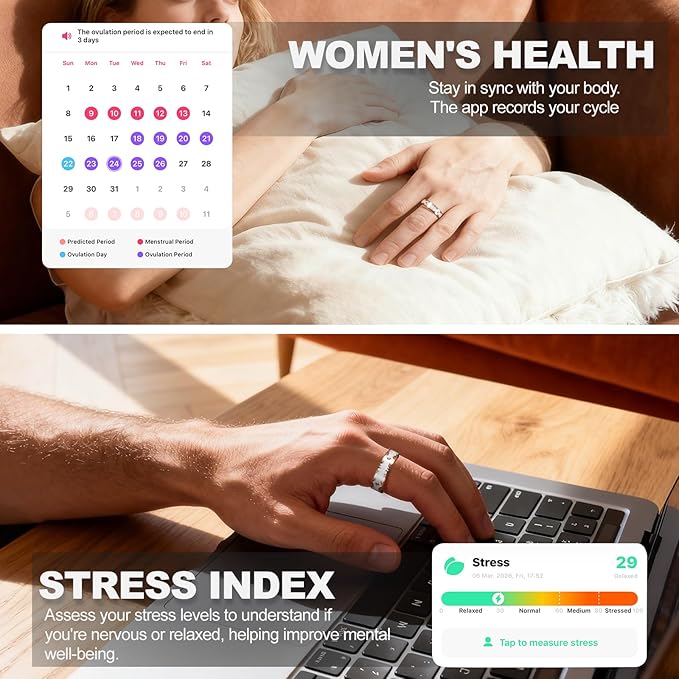 Smart Ring for Women Fitness Ring Health Ring, No Subscription Fee White 8# - Image 6