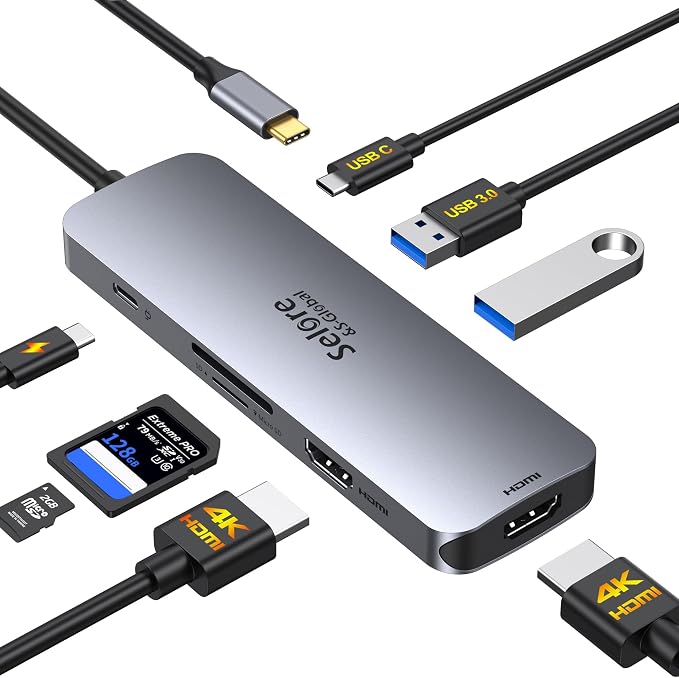 USB C Docking Station Dual HDMI Monitor, USB C to Dual HDMI Adapter by SeloreS-Global